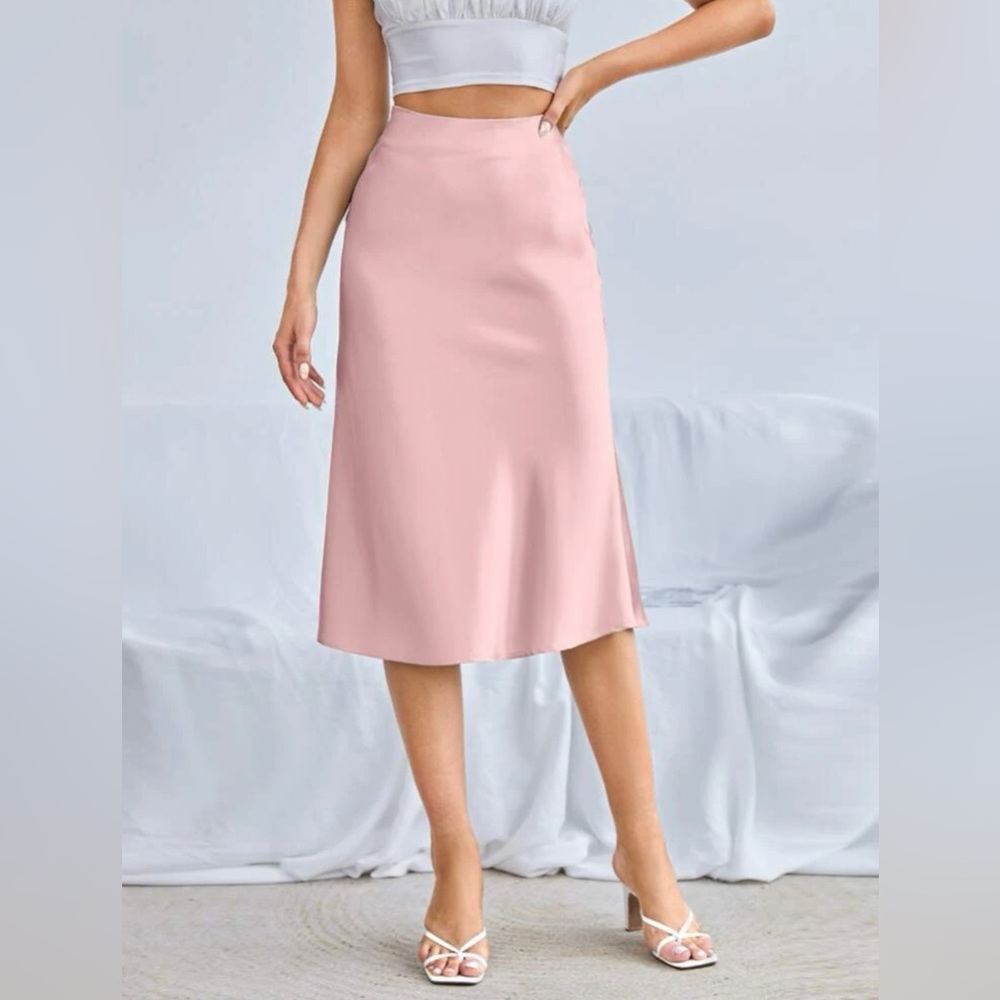 SHEIN Zipper Side Solid Satin Skirt